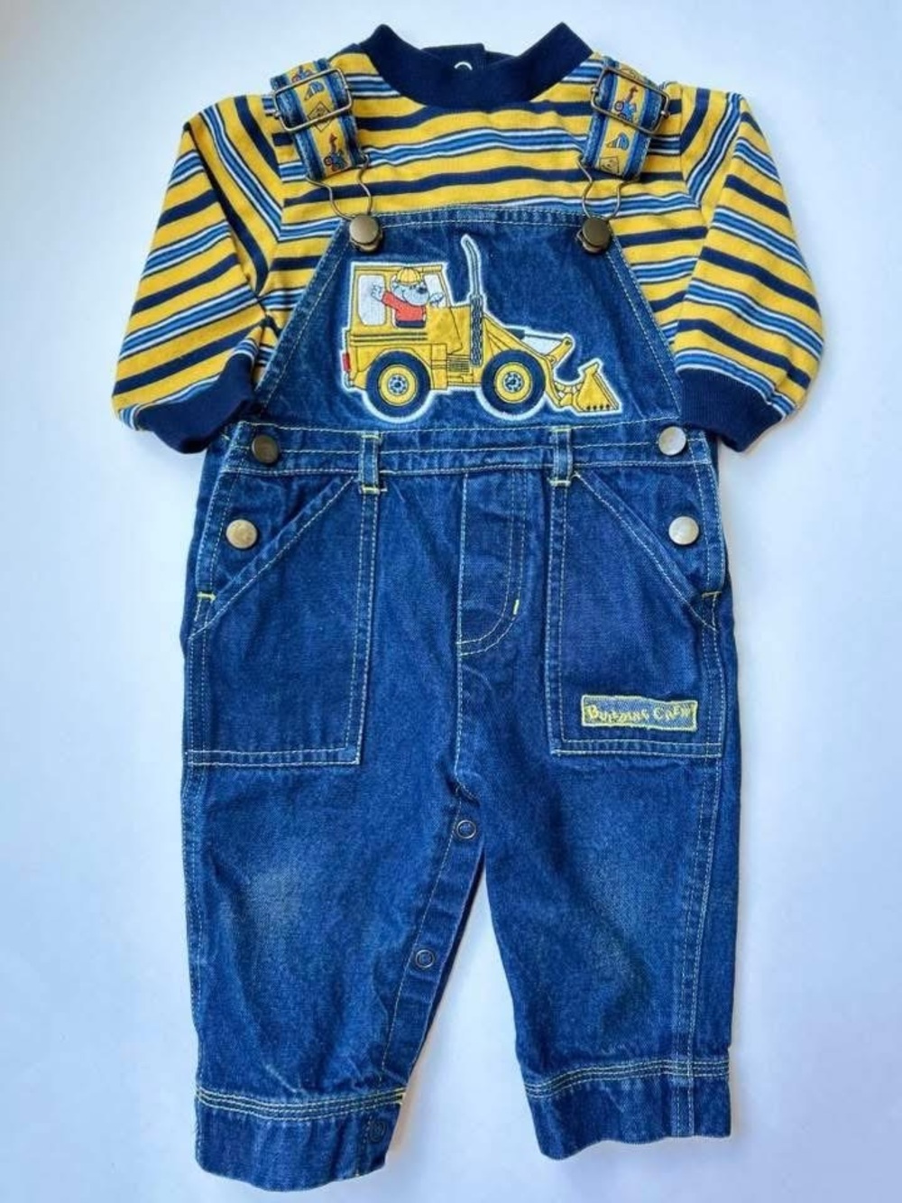 Vintage Striped Yellow & Navy Shirt with Denim Overalls - Kids